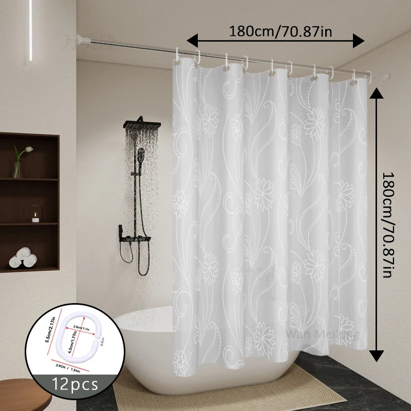 The white lotus patterned dry-wet separation partition shower curtain is suitable for various decoration styles.