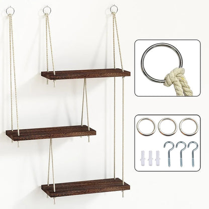 3 Tiers Floating Shelves Wooden Wall Mount Shelf Stands Nursery Book Display Ledges Flower Plant Rack Living Room Home Decor