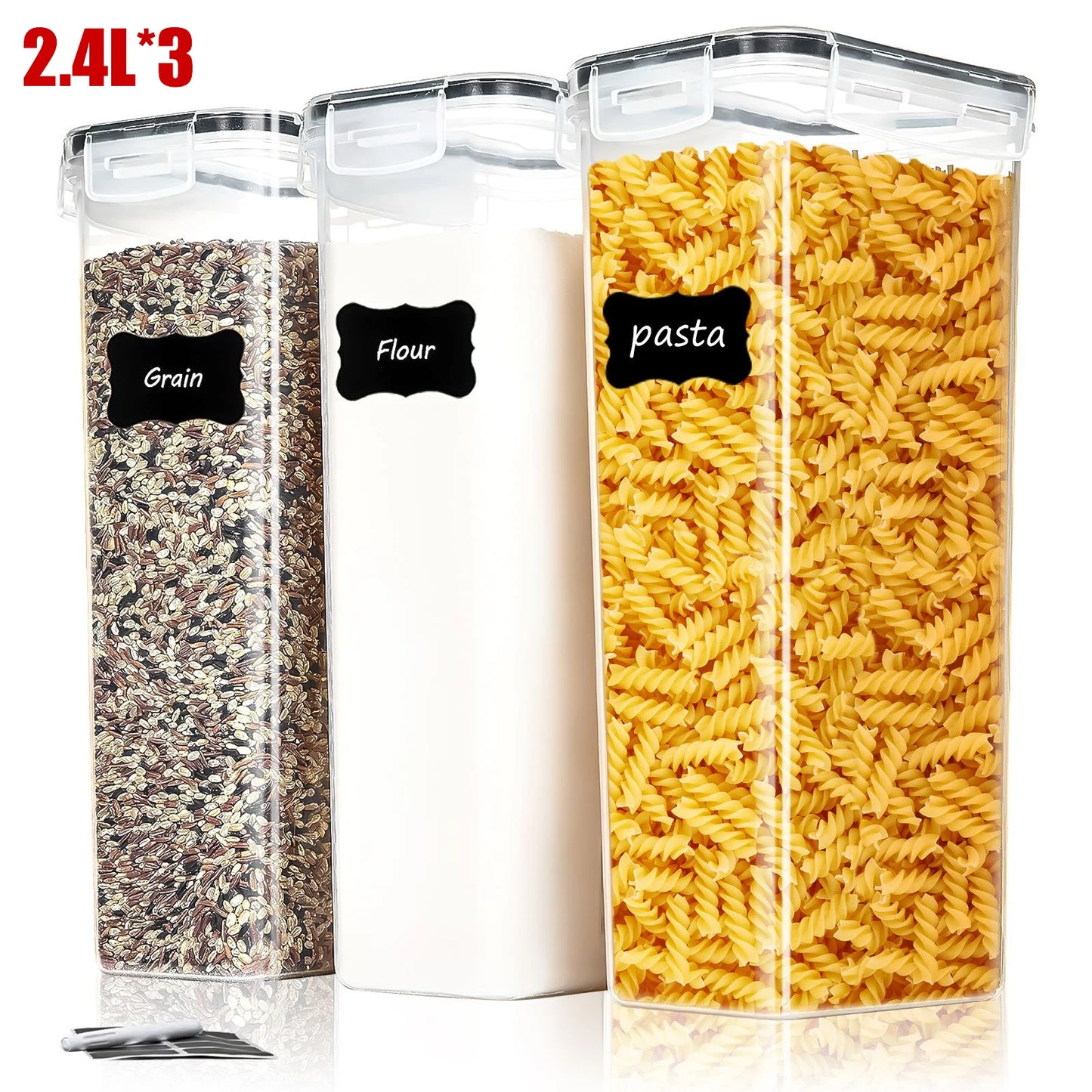 3/6Sets Airtight Food Storage Containers - 2.4L, Large for Pantry &amp; Kitchen Organization,For Cereal, Pasta, Flour, Sugar, Herbs,