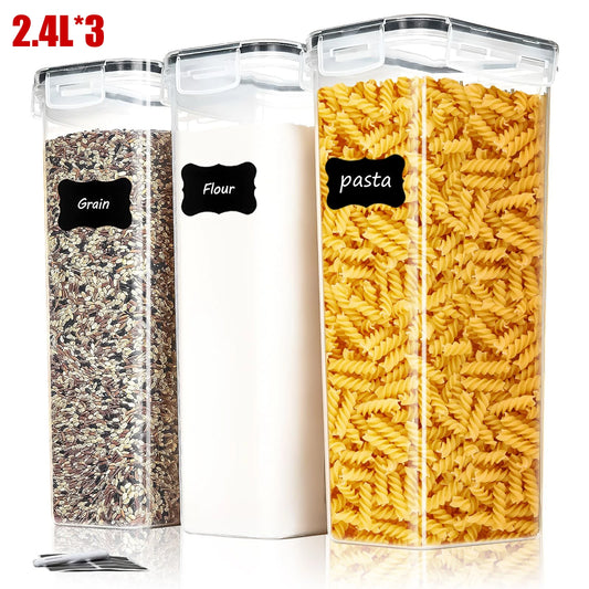 3/6Sets Airtight Food Storage Containers - 2.4L, Large for Pantry &amp; Kitchen Organization,For Cereal, Pasta, Flour, Sugar,Herbs,