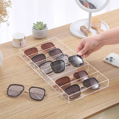 Eyewear Organizer Sunglasses Storage Box Transparent 6-compartment Glasses Jewelry Storage Box with Capacity for Organization