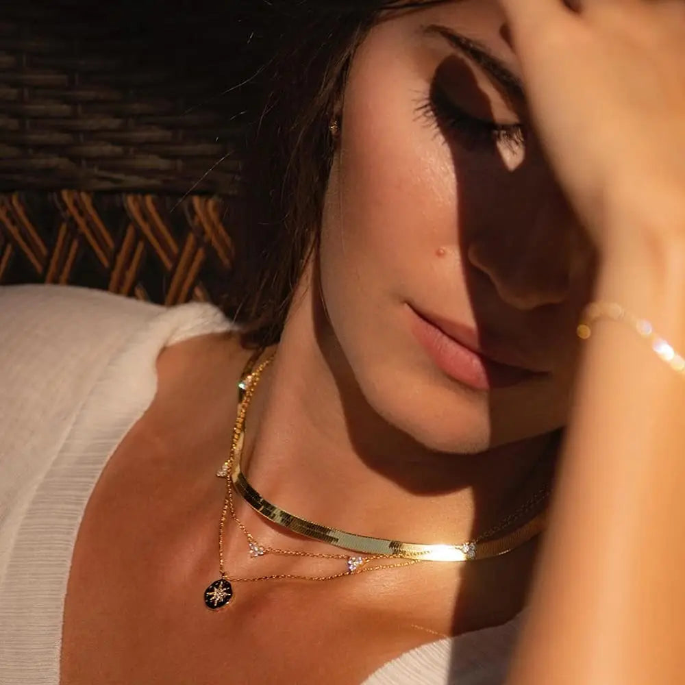 Shevalues ​​Women Necklace Gold Plated Jewelry New Neck Chain Choker Aesthetic Snake Necklaces Shiny Decoration Accessories