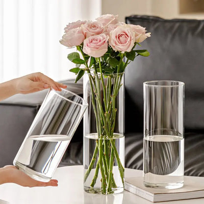 Light Luxury Vase Ins Style Cylinder Vase Transparent Flower Vase Living Room Decoration Vase Household Hydroponic Plants Cup