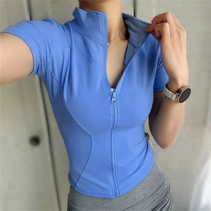 Tops Stand Collar Full Zipper