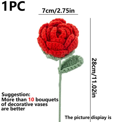 Artificial Handmade Crochet Yarn Rose Flowers Outdoor Garden Wedding Bridal Bouquets Home Vase Festival Diy Gift Valentine's Day