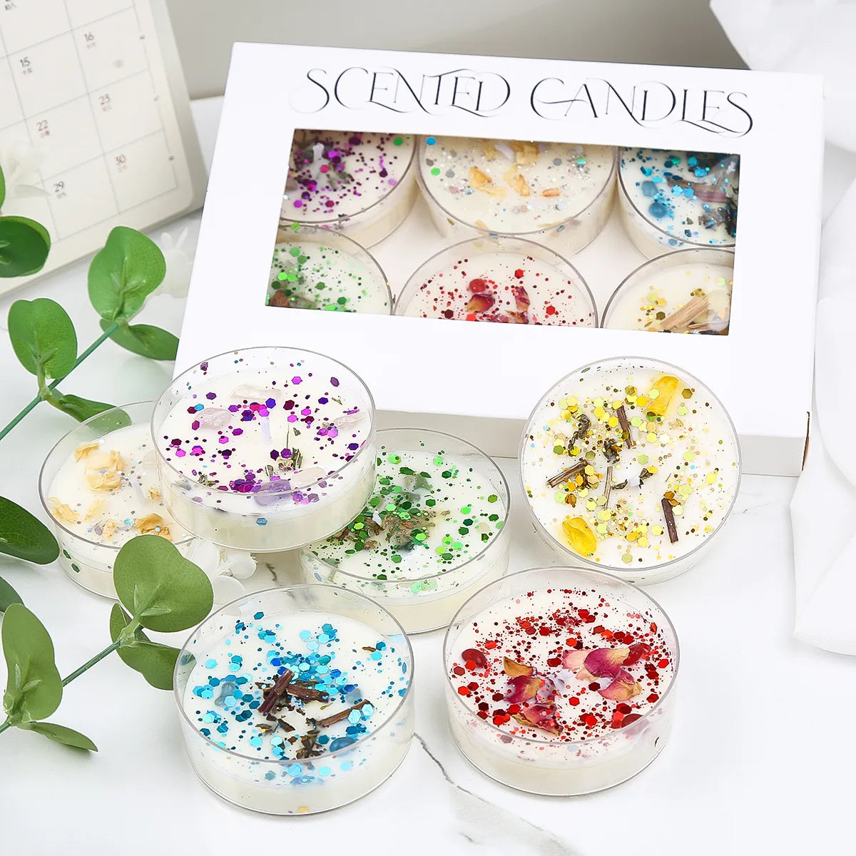 6-Pec Glitter Flower Candle Gift Set