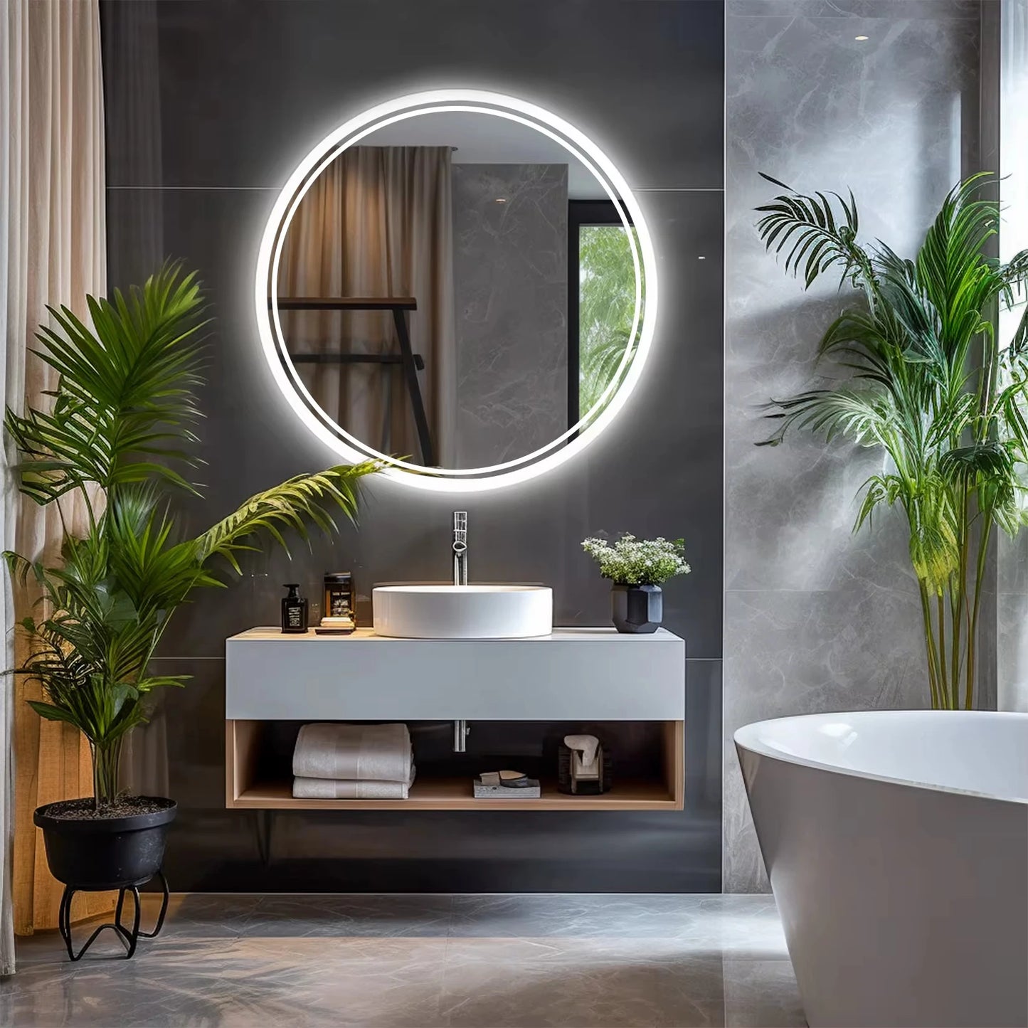 LED HD Smart Bathroom Mirror with Lights Circle
