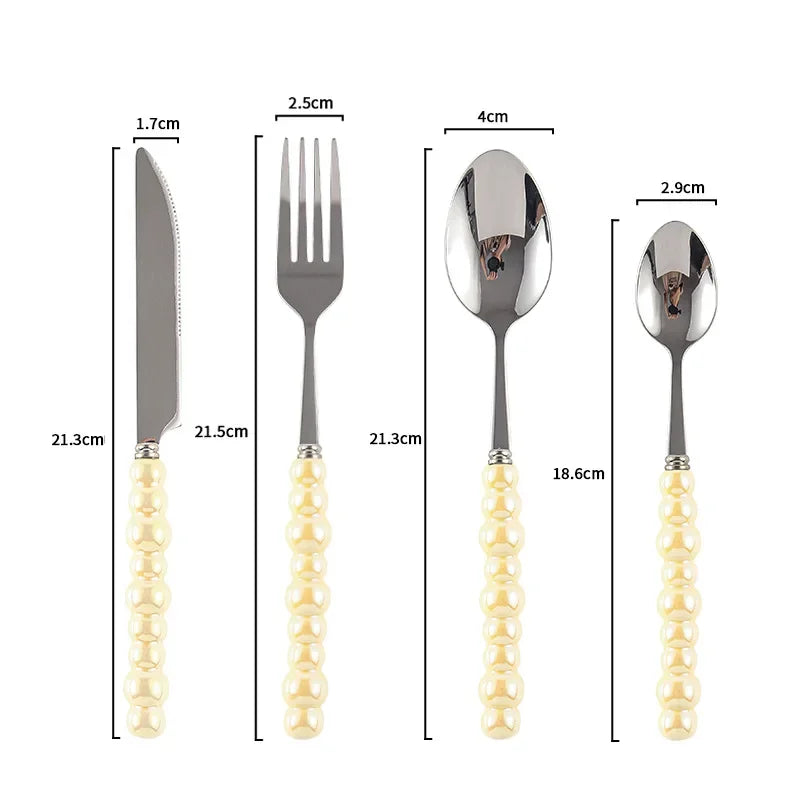 Ceramic Pearl Handle Cutlery Set Knife Fork Spoon Creative Cute Soup Spoon Western Food Steak Knife Spoon and Fork Set