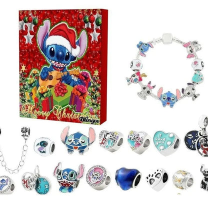 2025 New Stitch Mickey Christmas Advent Calendar Bracelets 24 Days Xmas Countdown Calendar Diy Jewelry Girl Halloween Xmas Gift