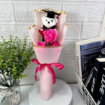 New Sunflower Bear Bouquet Bouquet Decoration Rose Sunflower Soap Flower Graduation Gift Valentine'S Day Cartoon Lovely Bear