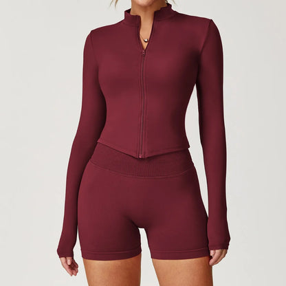 Women‘s Tracksuit Set Long Sleeve Zip Up Top & Pocket Shorts Casual Sporty Outfit for Women Two-Piece Fitness Yoga Quick-Dry Set