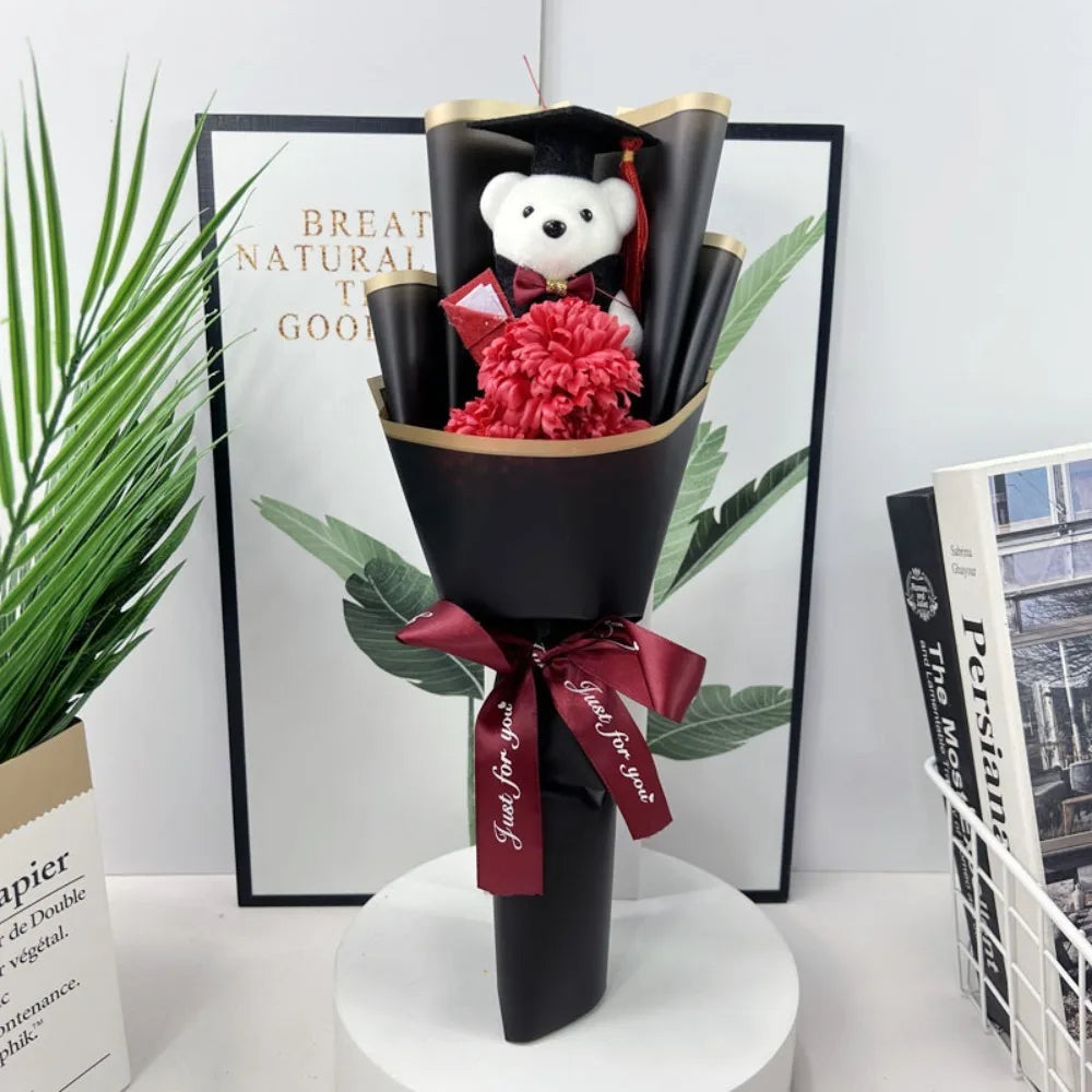 New Sunflower Bear Bouquet Bouquet Decoration Rose Sunflower Soap Flower Graduation Gift Valentine'S Day Cartoon Lovely Bear