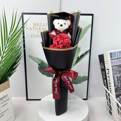 New Sunflower Bear Bouquet Bouquet Decoration Rose Sunflower Soap Flower Graduation Gift Valentine'S Day Cartoon Lovely Bear