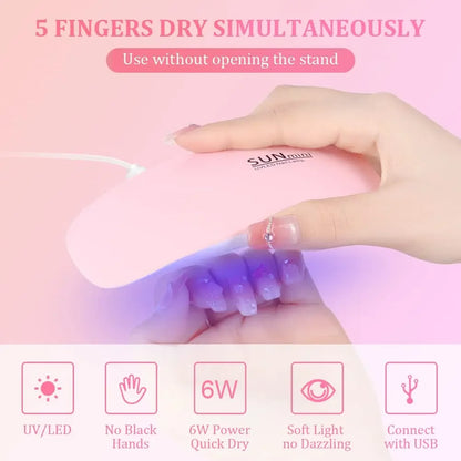 6W Mini Portable Nail Dryer, Rechargeable UV/LED