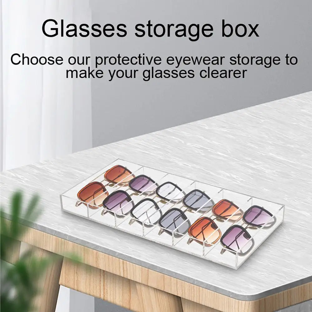Eyewear Organizer Sunglasses Storage Box Transparent 6-compartment Glasses Jewelry Storage Box with Capacity for Organization