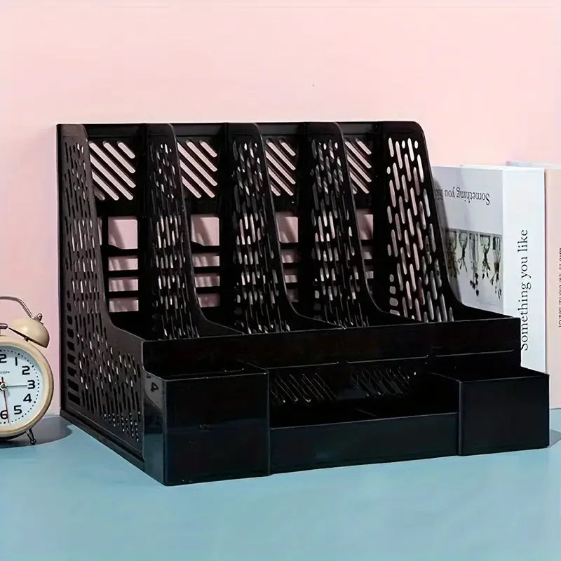 1pc Desktop File Organizer with 4 Compartments, Detachable Space-Saving Office Supplies and Document Storage Box