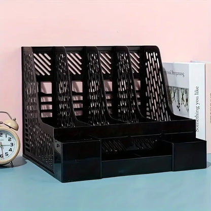 1pc Desktop File Organizer with 4 Compartments, Detachable Space-Saving Office Supplies and Document Storage Box