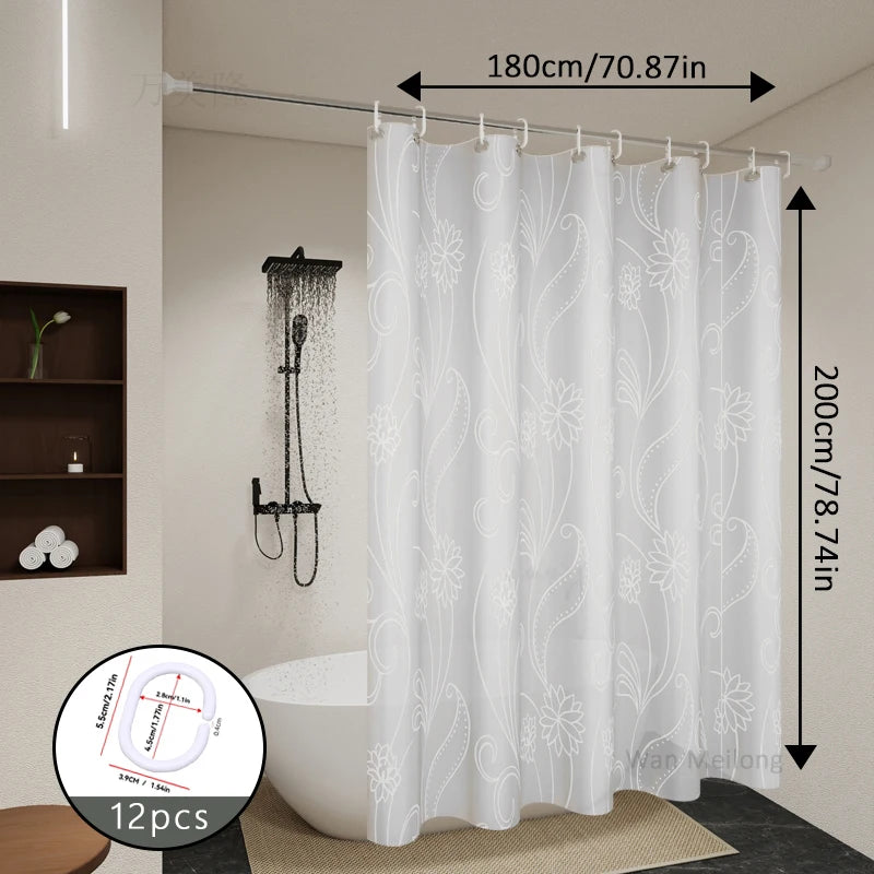 The white lotus patterned dry-wet separation partition shower curtain is suitable for various decoration styles.