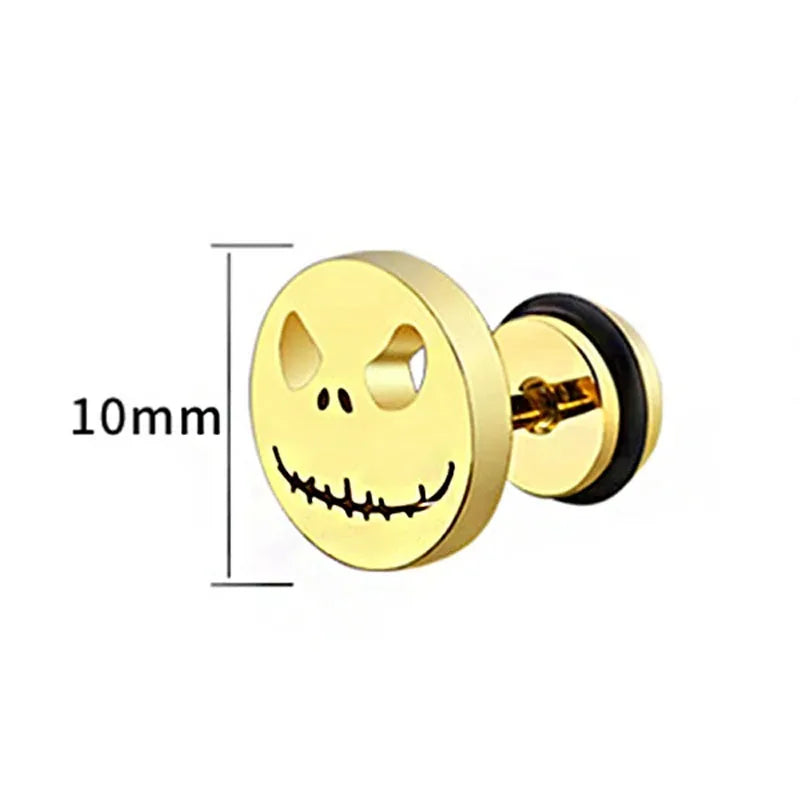 1 Pair Fashion Titanium Round Cake Stud Earrings For Men Women Halloween Pumpkin Head Earrings Stainless Steel Jewelry Evil Eye