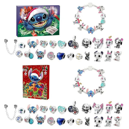 2025 New Stitch Mickey Christmas Advent Calendar Bracelets 24 Days Xmas Countdown Calendar Diy Jewelry Girl Halloween Xmas Gift