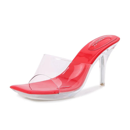 Transparent Square Toe Large Size High Heels In Europe And America Summer New Thick Heels Outside And Thin Heels Empty Sandals