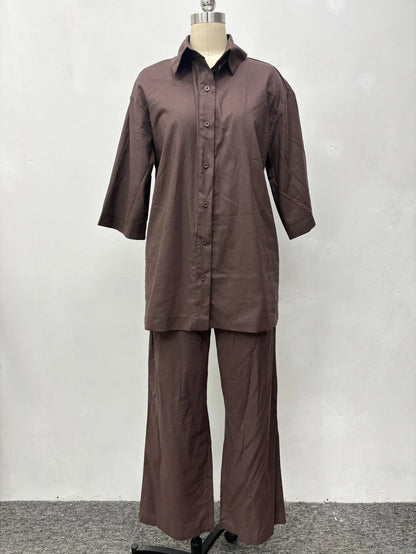 Casual shirt long pants two-piece set