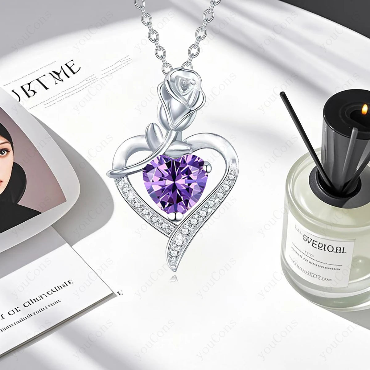 Purple Zircon Heart Pendant Necklace With Rose Box 2025 New Jewelry Set For Mother Christmas Valentine Day Wife Birthday Gift