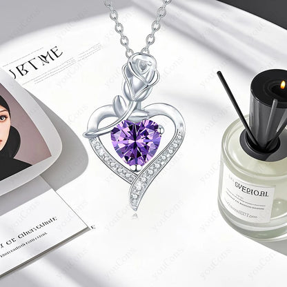 Purple Zircon Heart Pendant Necklace With Rose Box 2025 New Jewelry Set For Mother Christmas Valentine Day Wife Birthday Gift