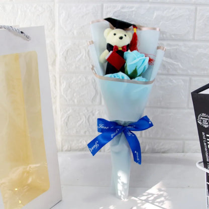 New Sunflower Bear Bouquet Bouquet Decoration Rose Sunflower Soap Flower Graduation Gift Valentine'S Day Cartoon Lovely Bear