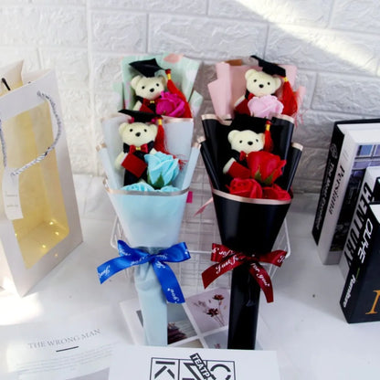 New Sunflower Bear Bouquet Bouquet Decoration Rose Sunflower Soap Flower Graduation Gift Valentine'S Day Cartoon Lovely Bear