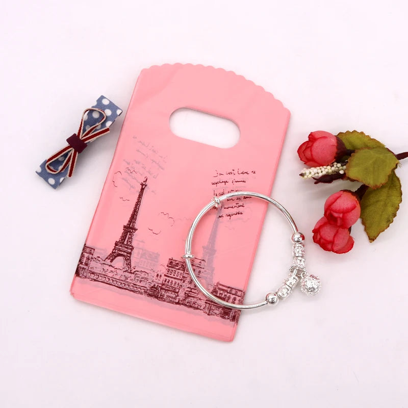 Wholesale 50Pcs/Lot Plastic Bag 9x15cm Small Boutique Storage Candy Jewelry Packaging Bag Plastic Gift Bags With Handle