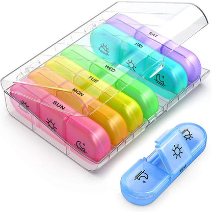 Weekly Pill Box Organizer Cases Portable Pillbox 7 Days 14 Grids Pills Container Storage Tablets Vitamins Medicine Fish Oils