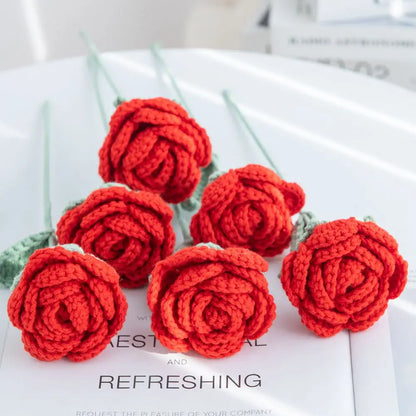Artificial Handmade Crochet Yarn Rose Flowers Outdoor Garden Wedding Bridal Bouquets Home Vase Festival Diy Gift Valentine's Day