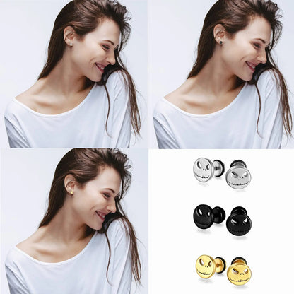 1 Pair Fashion Titanium Round Cake Stud Earrings For Men Women Halloween Pumpkin Head Earrings Stainless Steel Jewelry Evil Eye