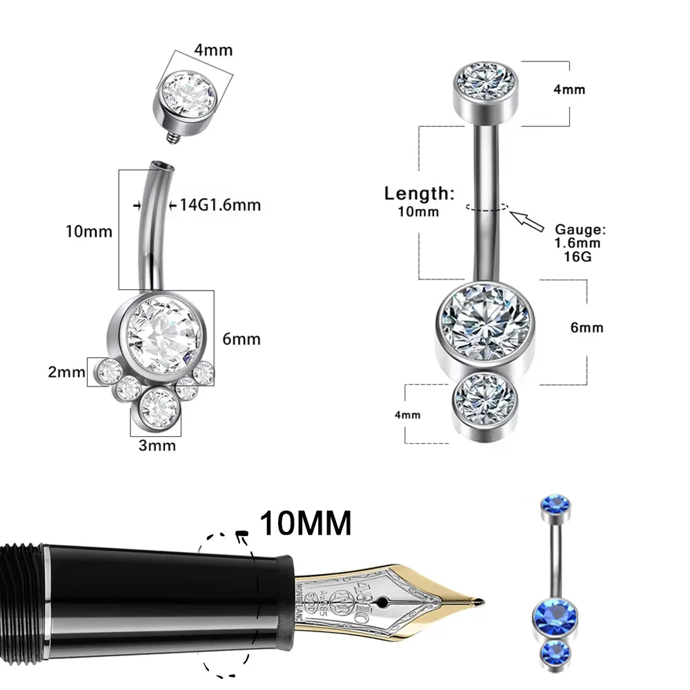 ASTM F136 Titanium 16G Belly Button Rings Internally Thread Round Piercings Ombligo Piercings Navel Ring Body Jewelry For Women